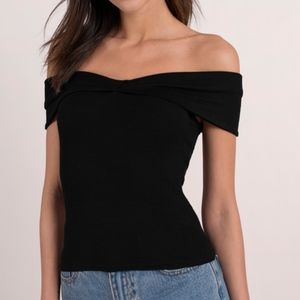 Tobi XS Black Off Shoulder Ribbed Tee